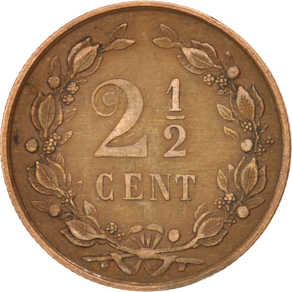NETHERLANDS, 2-1/2 Cent, 1881, KM #108.1, EF(40-45), Bronze, 23.69, 3.91