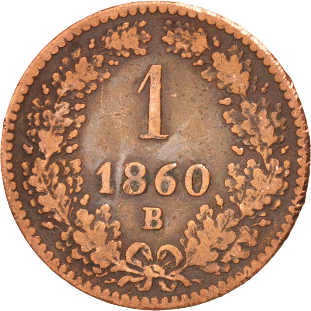 AUSTRIA, Kreuzer, 1860, Kremnitz, KM #2186, VF(30-35), Copper, 19.25, 3.14