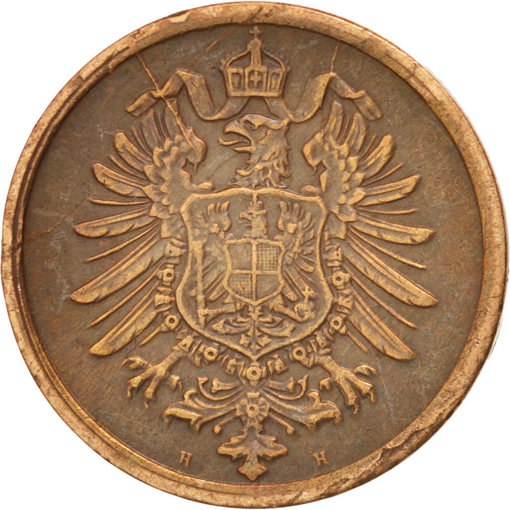 GERMANY - EMPIRE, 2 Pfennig, 1876, Darmstadt, KM #2, EF(40-45), Copper, 20, 3.26
