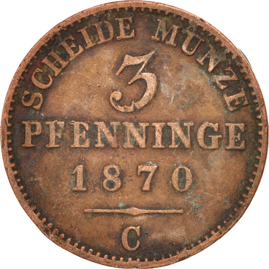 Moneta, Stati tedeschi, PRUSSIA, Wilhelm I, 3 Pfennig, 1870, Cleves, BB, Rame
