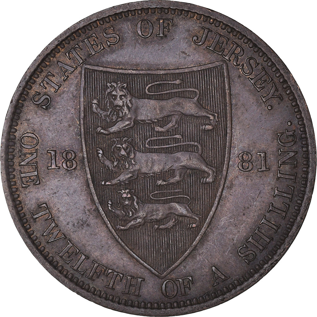 Monnaie, Jersey, Victoria, 1/12 Shilling, 1881, TTB+, Bronze, KM:8