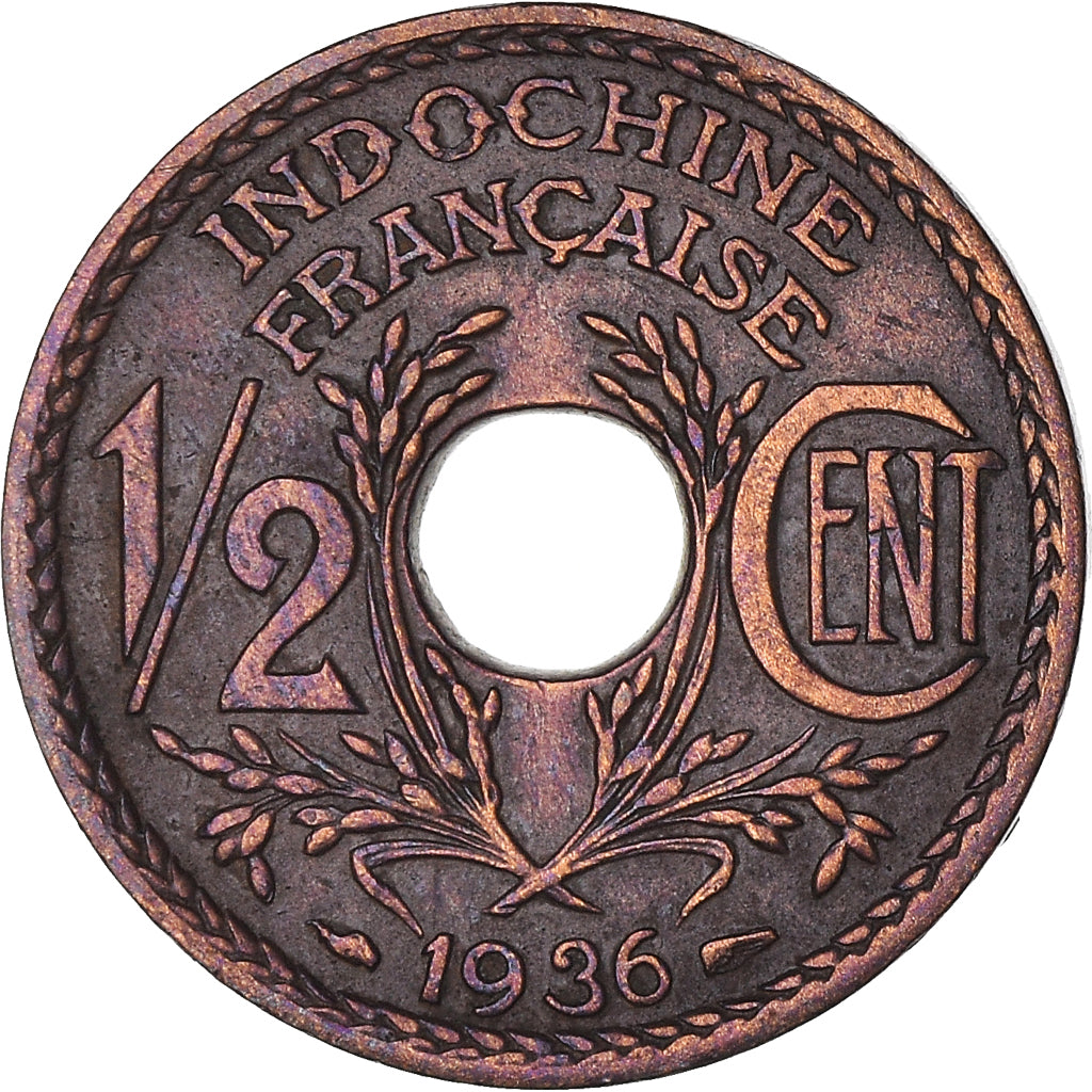 Moneta, INDOCINA FRANCESE, 1/2 Cent, 1936, Paris, BB, Bronzo, KM:20