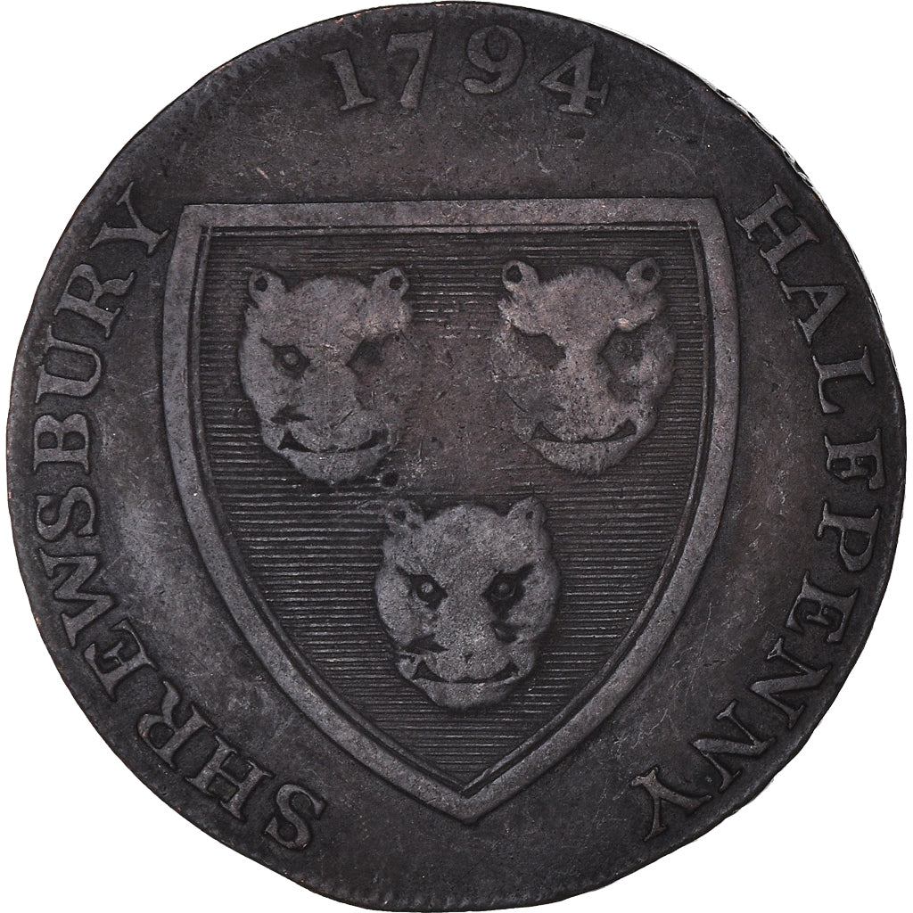 Moneta, Gran Bretagna, Shropshire, Halfpenny Token, 1794, Shrewsbury, MB+, Rame