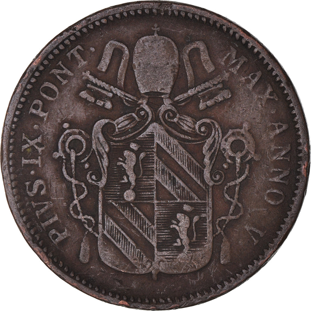 Coin, ITALIAN STATES, PAPAL STATES, Pius IX, Baiocco, 1851, Roma, VF(30-35)
