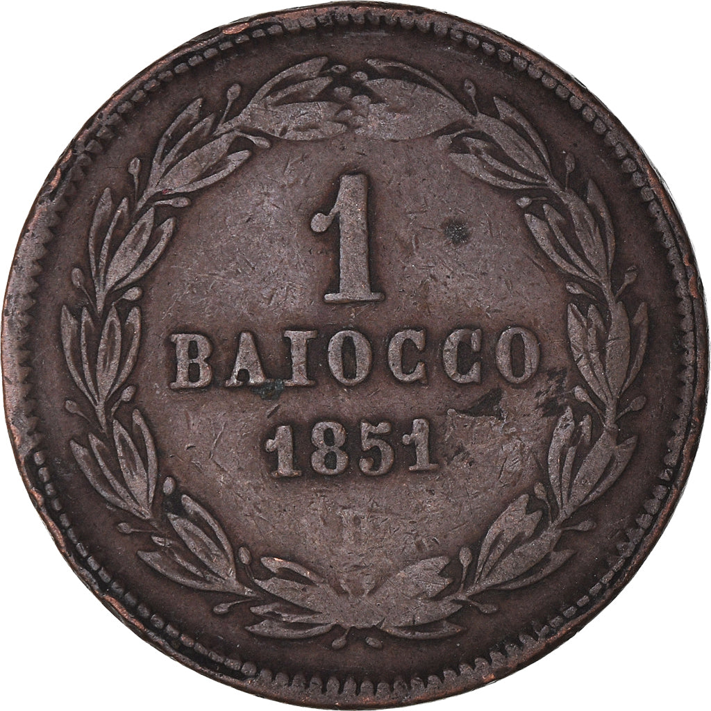 Coin, ITALIAN STATES, PAPAL STATES, Pius IX, Baiocco, 1851, Roma, VF(30-35)