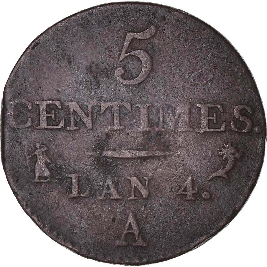 Coin, France, Dupré, 5 Centimes, AN 4, Paris, VF(30-35), Bronze, KM:635.1