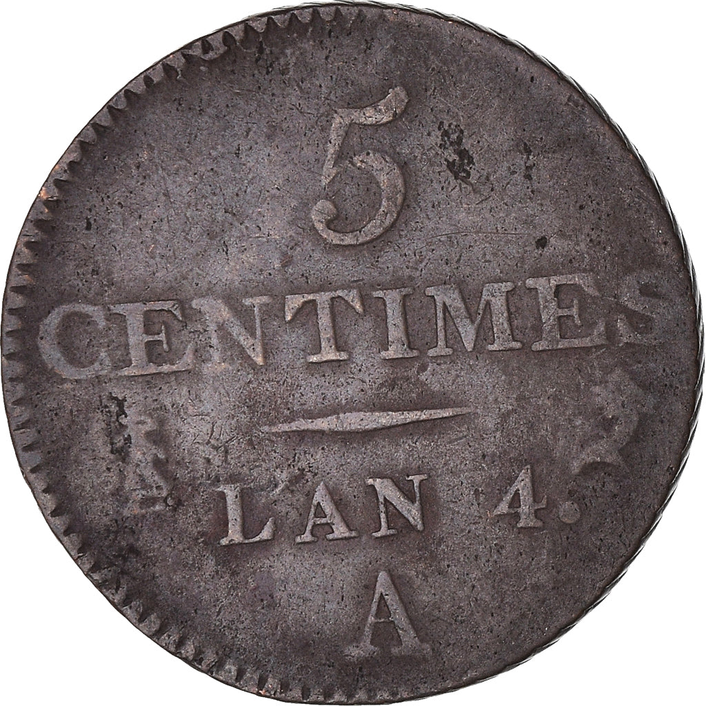 Moeda, França, Dupré, 5 Centimes, AN 4, Paris, VF(30-35), Bronze, KM:635.1