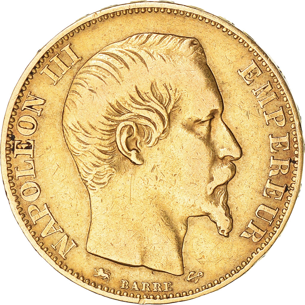 Moneta, Francia, Napoleon III, Napoléon III, 20 Francs, 1855, Lyon, MB+, Oro