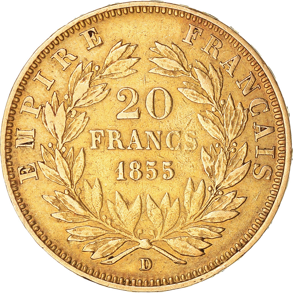 Moneta, Francia, Napoleon III, Napoléon III, 20 Francs, 1855, Lyon, MB+, Oro