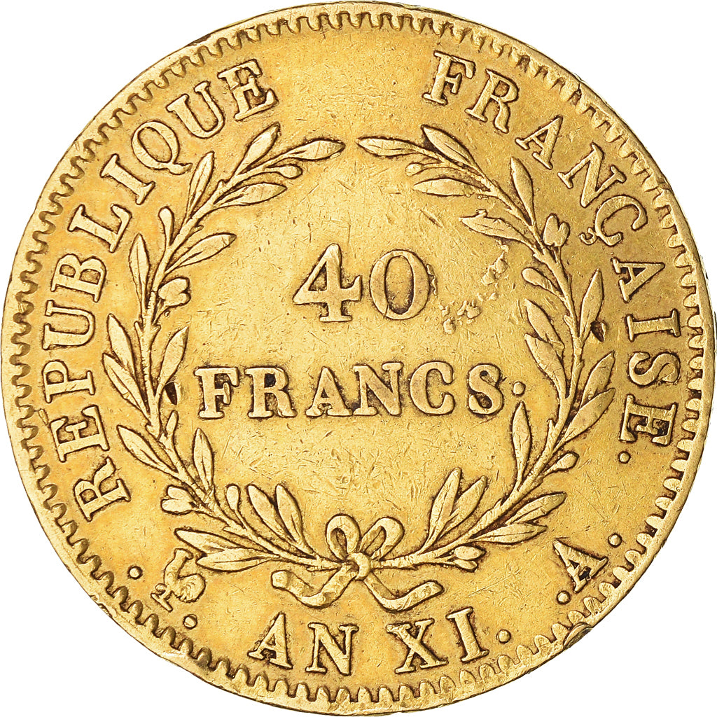 Moneta, Francia, Napoleon I, 40 Francs, An XI, Paris, Without olive, BB, Oro