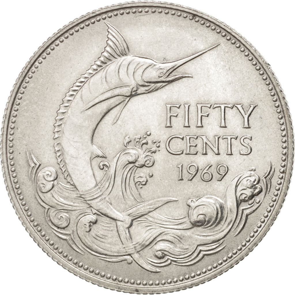 Bahamas, Elizabeth II, 50 Cents, 1969, SPL, Argento, KM:7