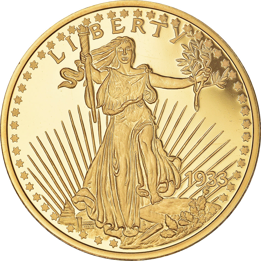 Francia, medalla, Reproduction Twenty Dollar Liberty, FDC, Copper Gilt