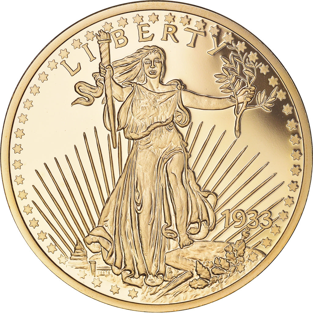 Frankreich, Medaille, Reproduction Twenty Dollar Liberty, STGL, Copper Gilt