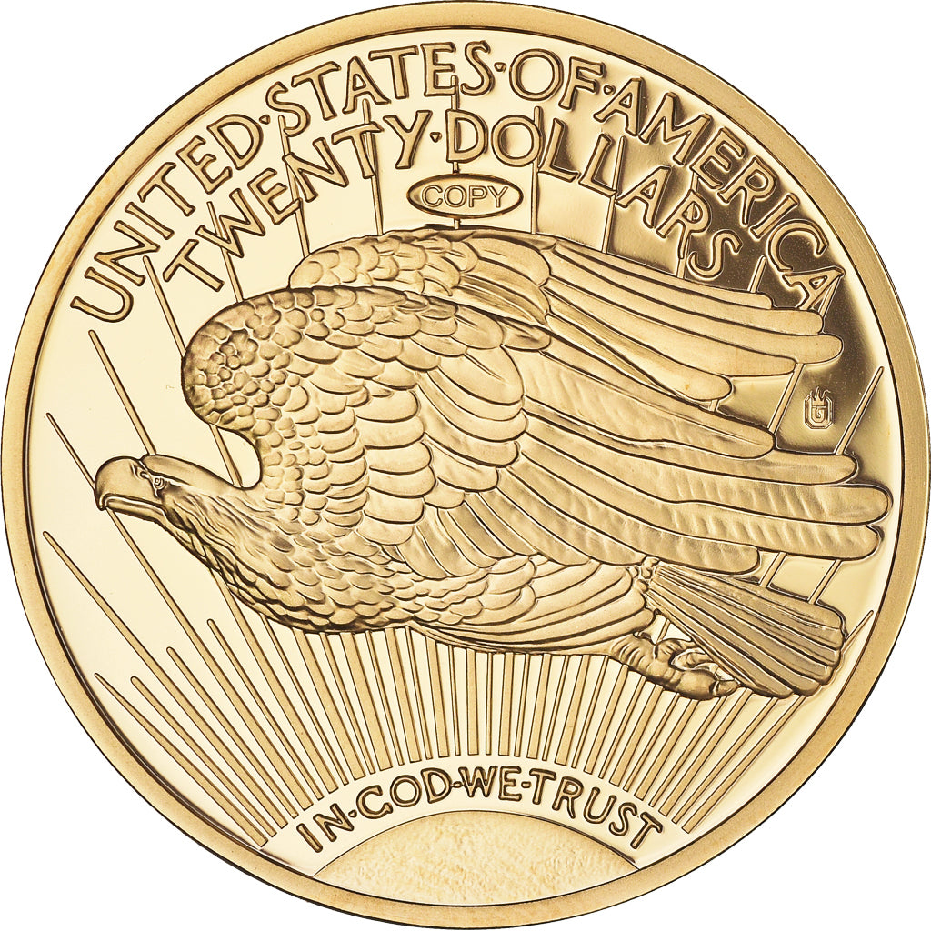 Frankreich, Medaille, Reproduction Twenty Dollar Liberty, STGL, Copper Gilt