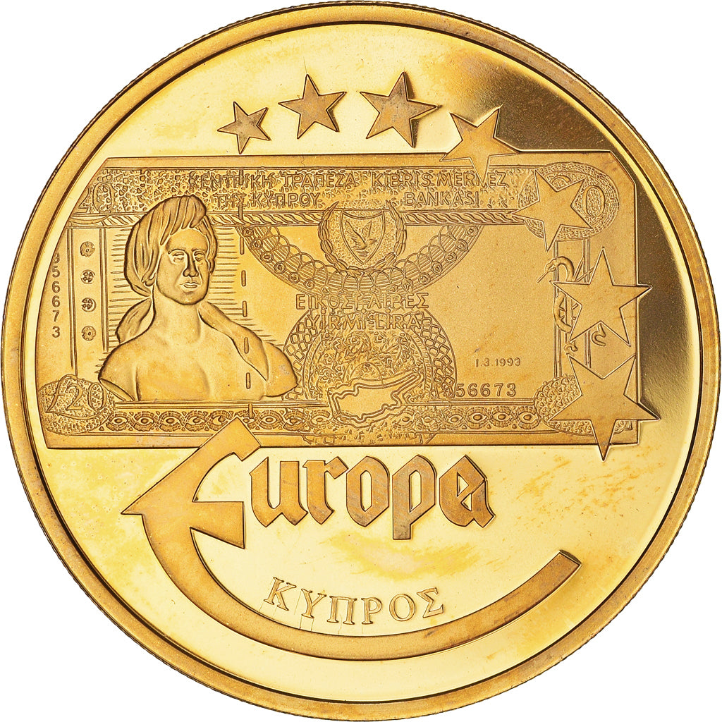 France, Medal, L'Europe, 20 Livres Chypriotes, Chypre, 2003, MS(64), Copper Gilt