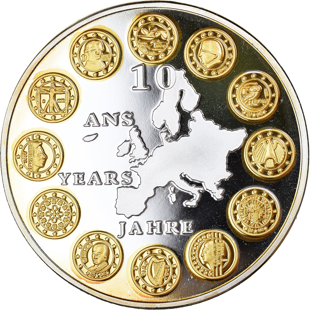 France, Médaille, 10 ans de l'Euro, Politics, Society, War, FDC, Cuivre plaqué