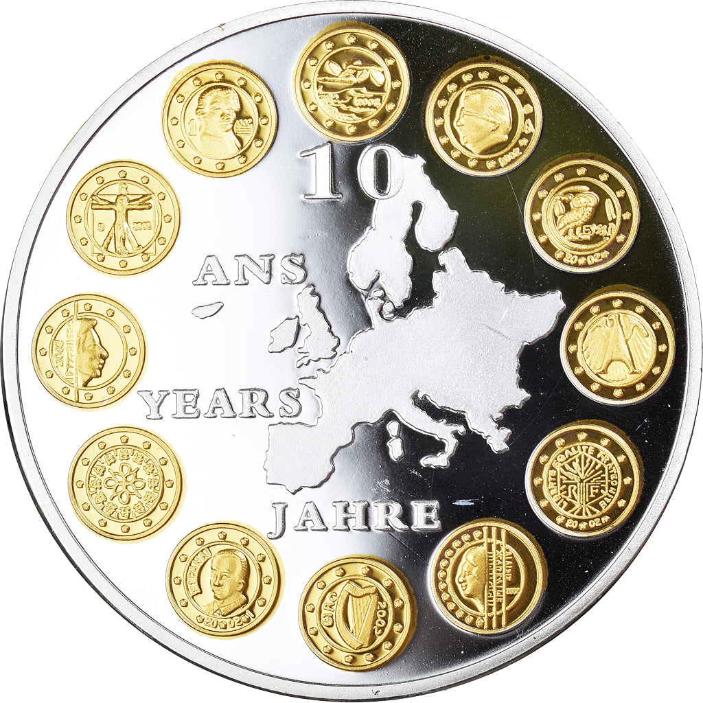 France, Medal, 10 ans de l'Euro, Politics, Society, War, MS(64), Copper Plated