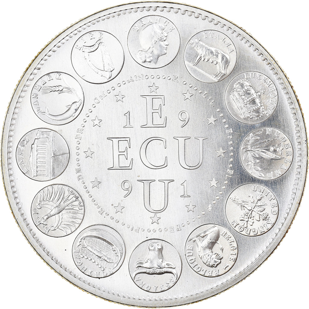 France, Medal, Ecu Europa, Marianne, 1991, Rodier, MS(65-70), Silver