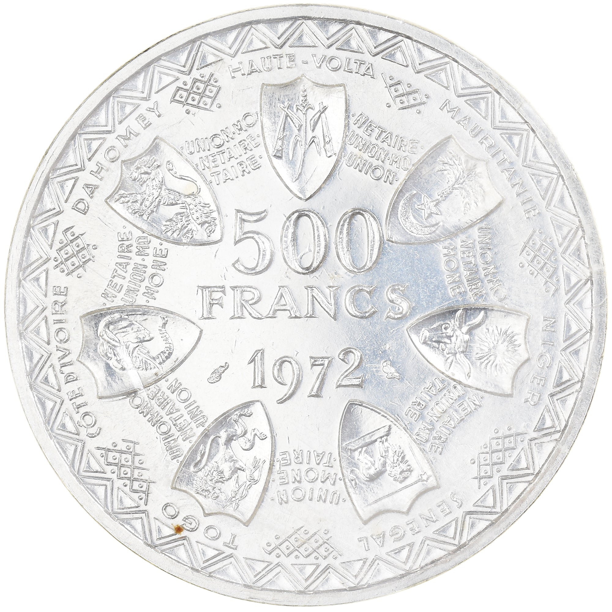 Moneta, Kraje Afryki Zachodniej, 500 Francs, 1972, Paris, MS(65-70), Srebro