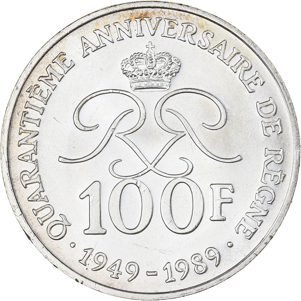 Coin, Monaco, Rainier III, 40e anniversaire de règne, 100 Francs, 1989