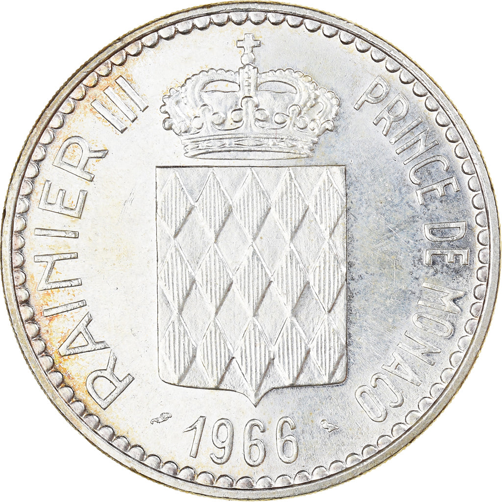 Coin, Monaco, Rainier III, 10 Francs, 1966, MS(60-62), Silver, KM:146