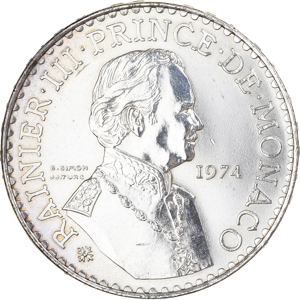 Coin, Monaco, Rainier III, 50 Francs, 1974, EF(40-45), Silver, KM:152.1
