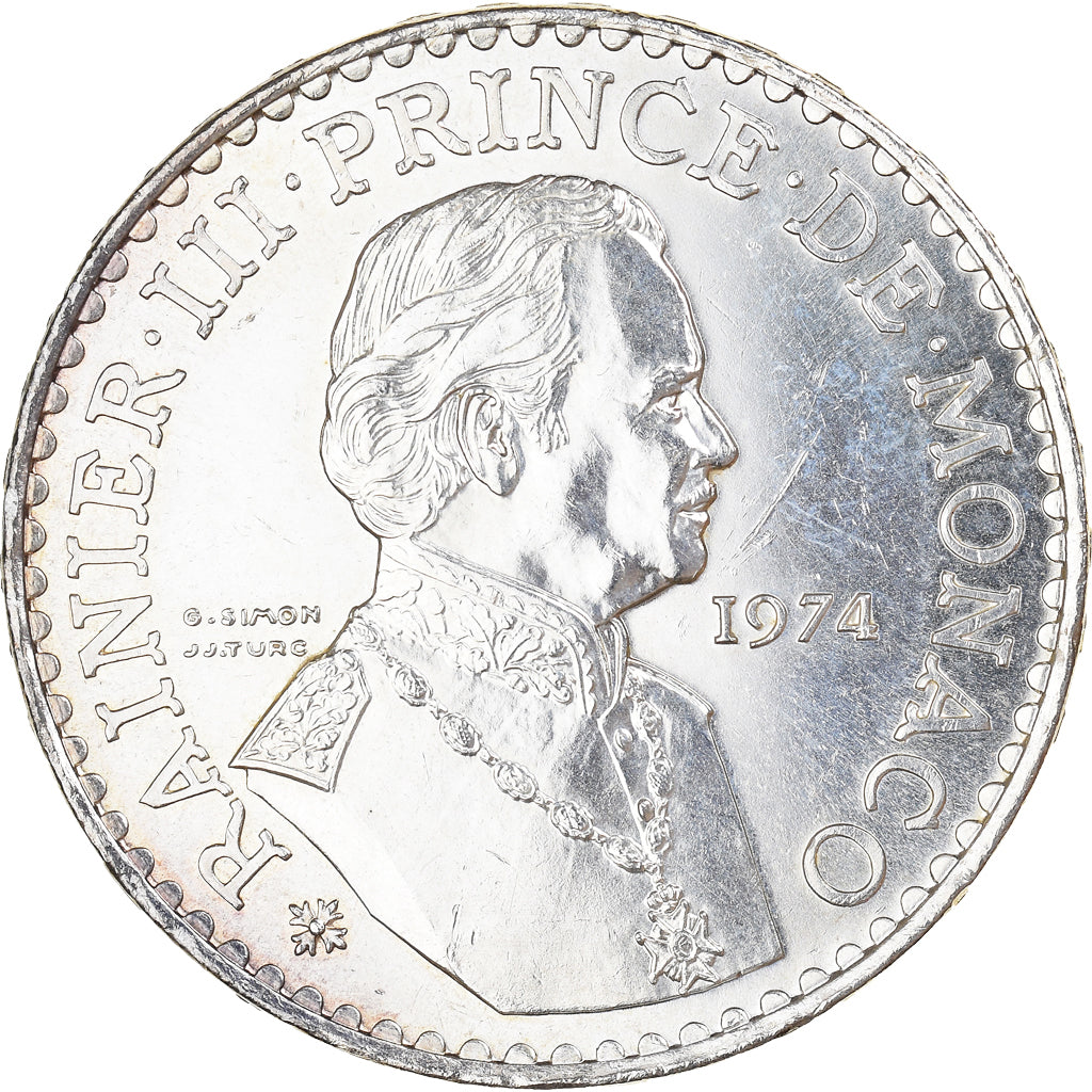 Coin, Monaco, Rainier III, 50 Francs, 1974, AU(50-53), Silver, KM:152.1
