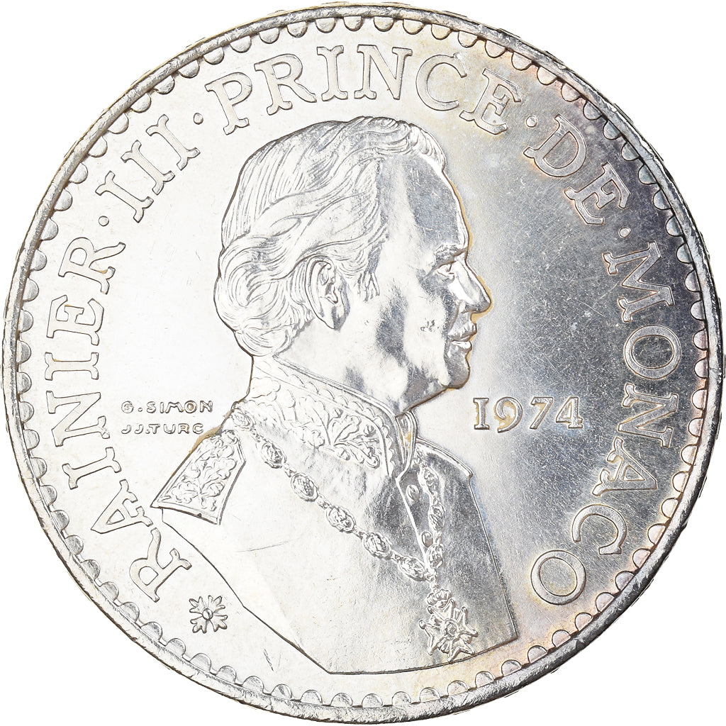Coin, Monaco, Rainier III, 50 Francs, 1974, AU(55-58), Silver, KM:152.1