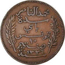 Münze, Tunesien, Muhammad al-Nasir Bey, 10 Centimes, 1916, Paris, SS+, Bronze