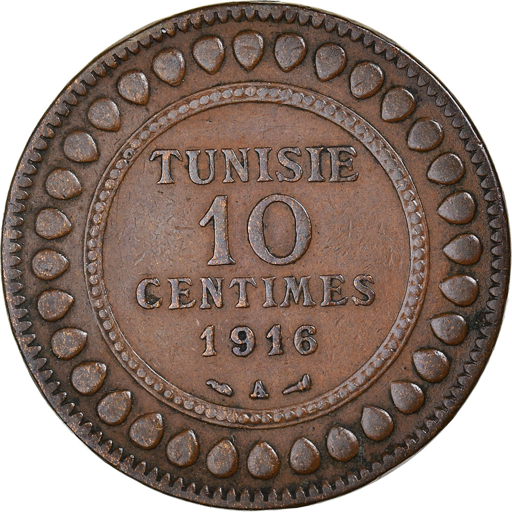 Münze, Tunesien, Muhammad al-Nasir Bey, 10 Centimes, 1916, Paris, SS+, Bronze