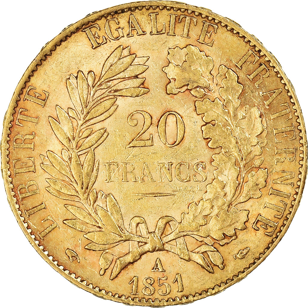 Moeda, França, Cérès, 20 Francs, 1851, Paris, AU(50-53), Dourado, KM:762