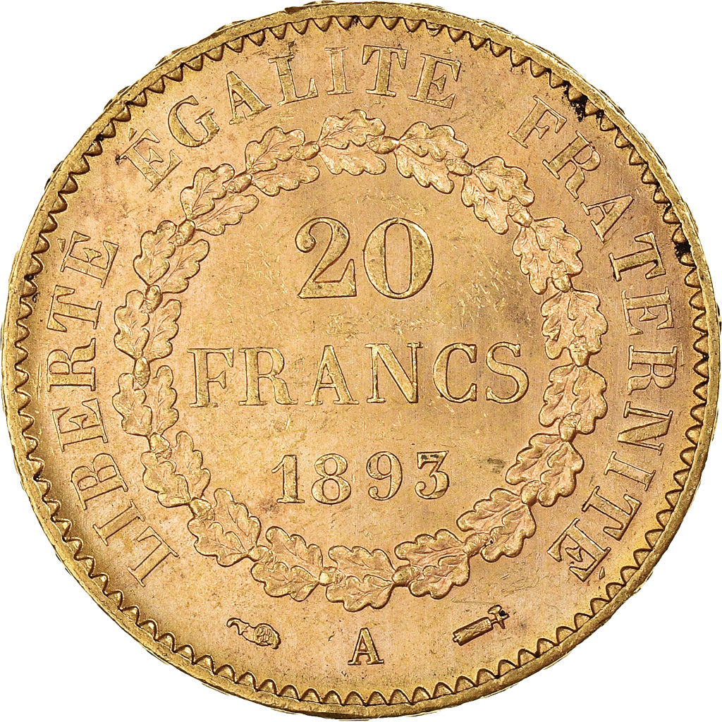 Munten, Frankrijk, Génie, 20 Francs, 1893, Paris, PR, Goud, KM:825