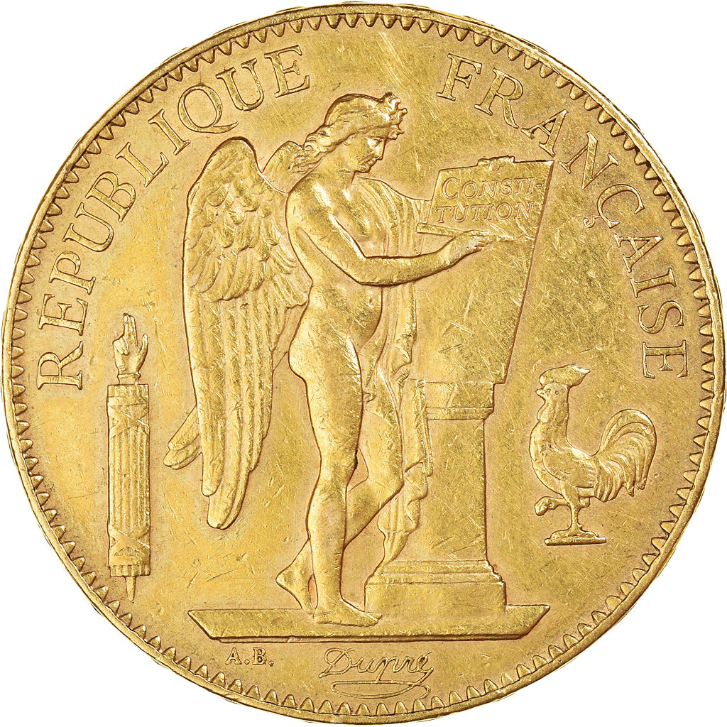 Moneda, Francia, Génie, 100 Francs, 1879, Paris, MBC+, Oro, KM:832