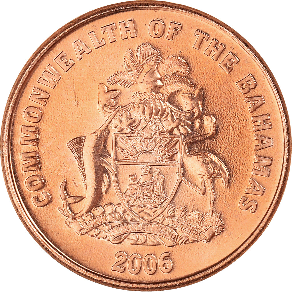 Coin, Bahamas, Elizabeth II, Cent, 2006, MS(60-62), Copper Plated Zinc, KM:218.1