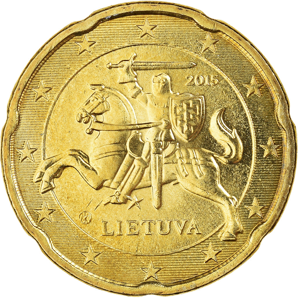 Litwa, 20 Euro Cent, 2015, MS(64), Mosiądz, KM:New