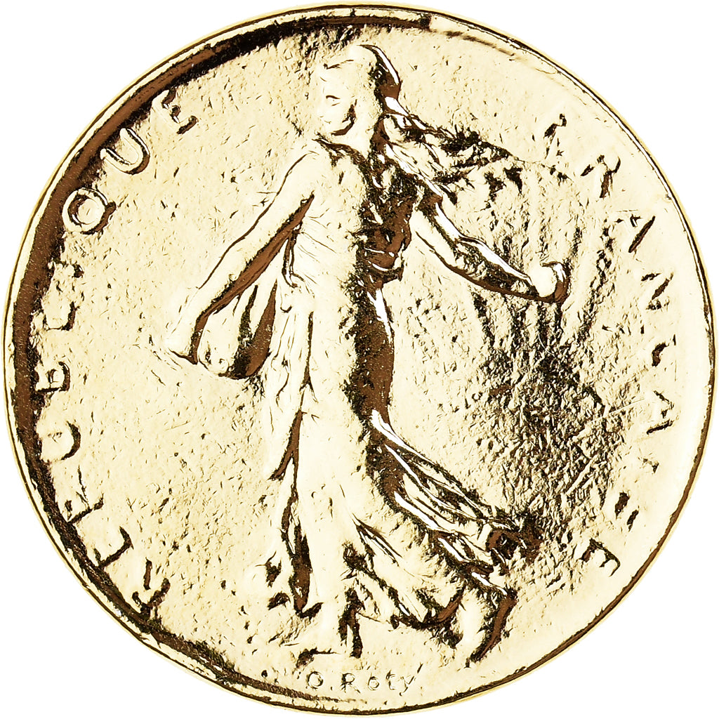 Moneta, Francja, Semeuse, Franc, 1976, Paris, gold-plated coin, EF(40-45)