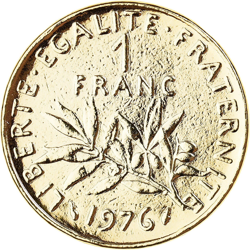 Moneta, Francja, Semeuse, Franc, 1976, Paris, gold-plated coin, EF(40-45)