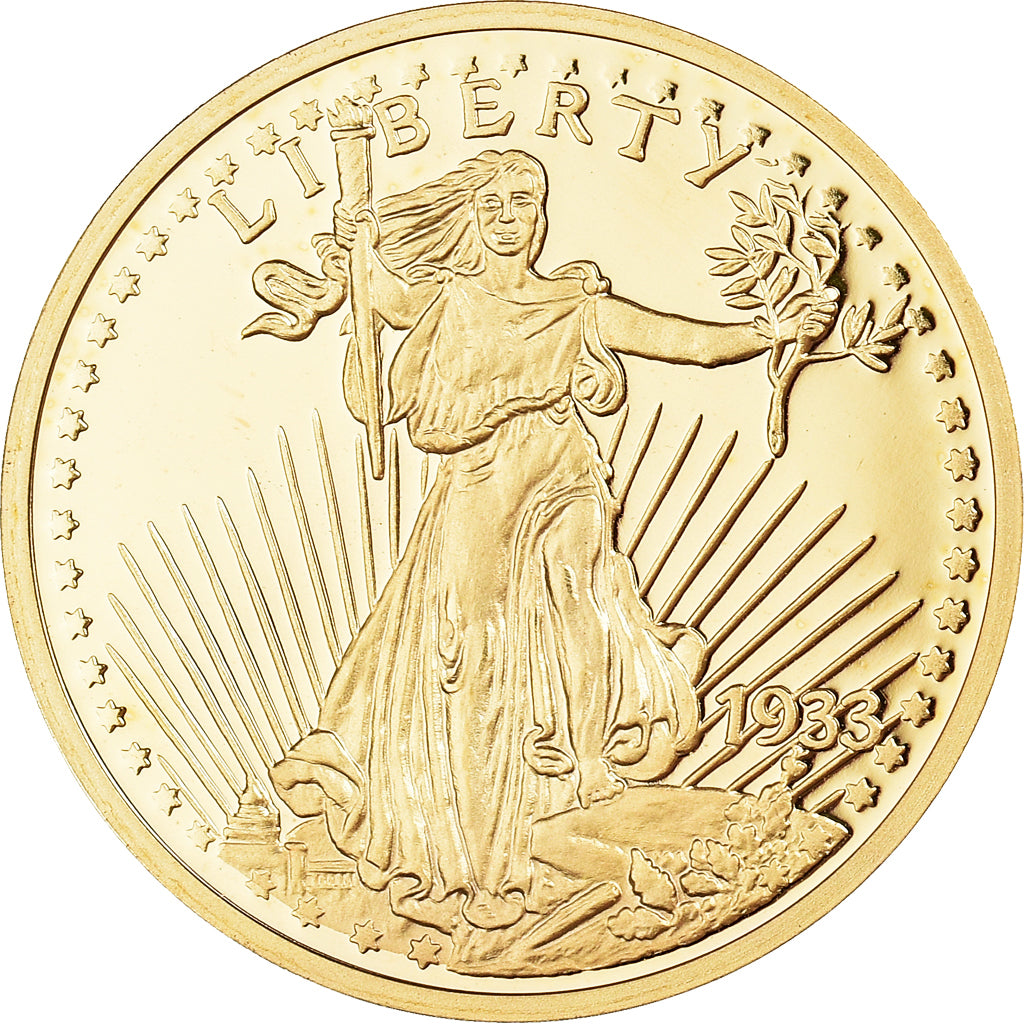 France, Médaille, Reproduction Twenty Dollar Liberty, 2003, FDC, Copper Gilt