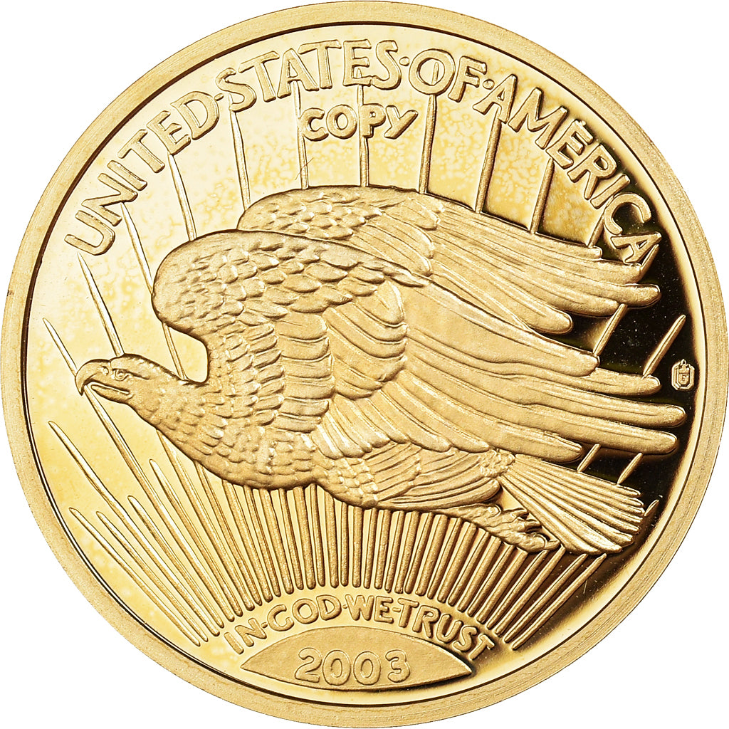 France, Médaille, Reproduction Twenty Dollar Liberty, 2003, FDC, Copper Gilt