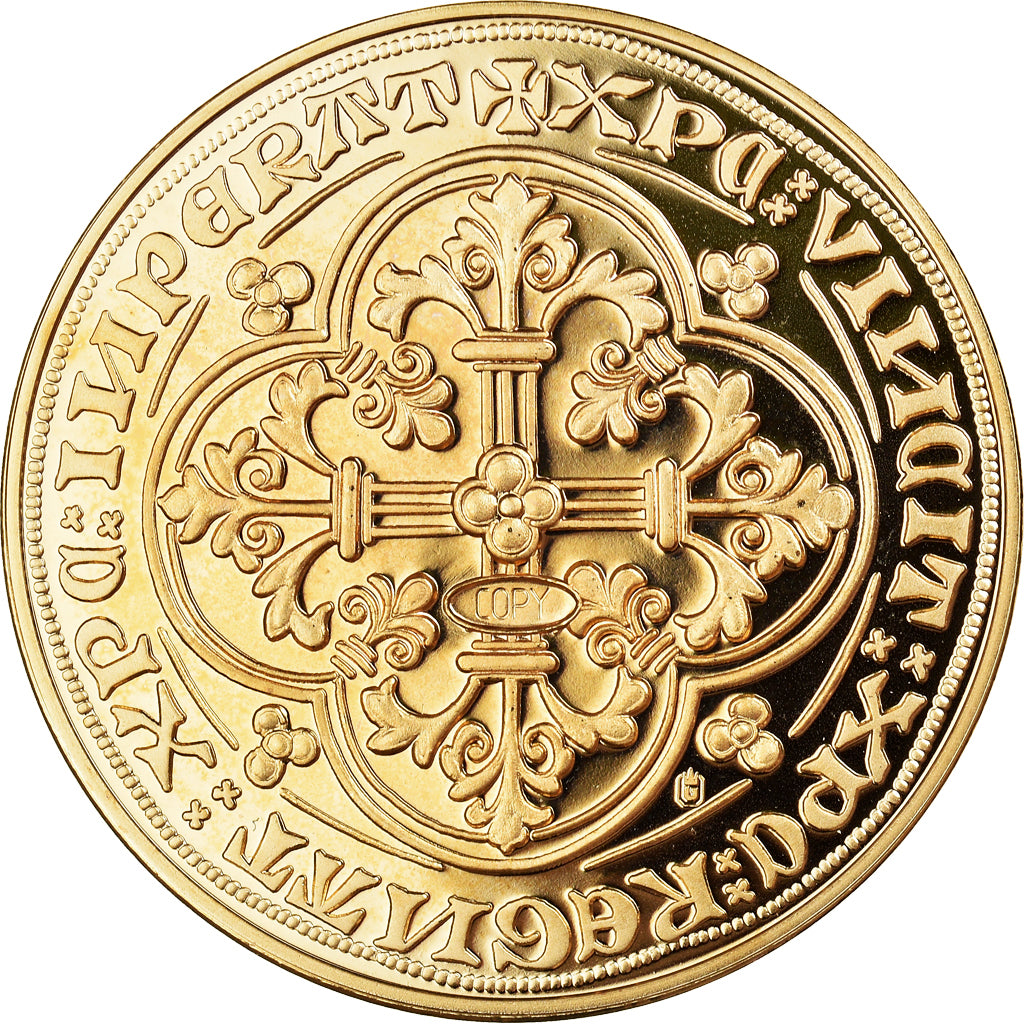 France, Médaille, Reproduction du Franc à Cheval, FDC, Copper Gilt