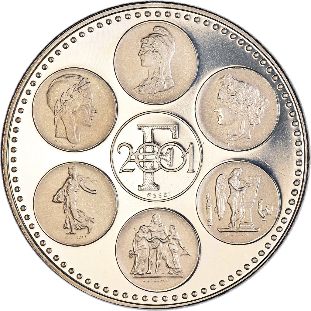 France, Medal, Coq, Fin du Cours Légal du Franc, Politics, 2001, MS(64)