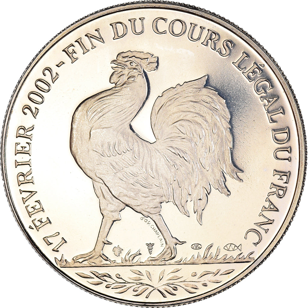 France, Medal, Coq, Fin du Cours Légal du Franc, Politics, 2001, MS(64)