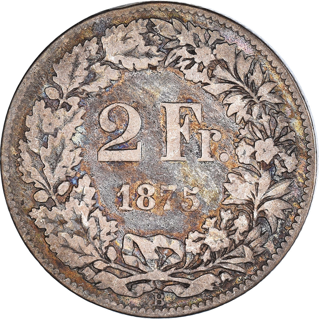 Coin, Switzerland, 2 Francs, 1875, Bern, F(12-15), Silver, KM:21