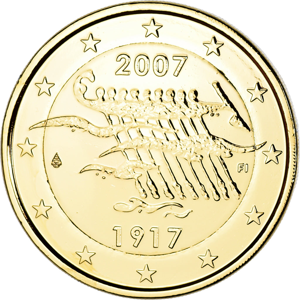 Finland, 2 Euro, 90 ANS INDEPENDANCE, 2007, Vantaa, gold-plated coin, AU(55-58)