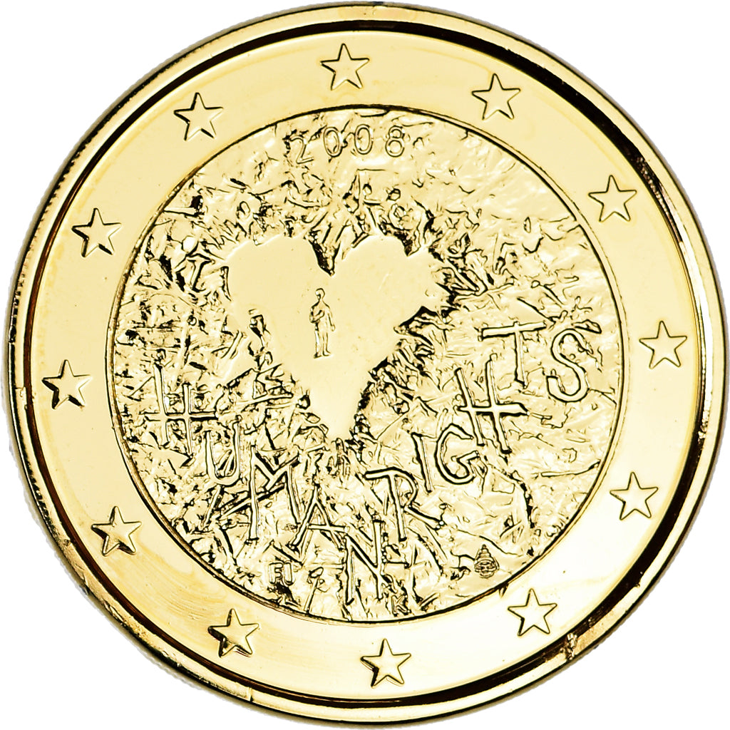 Finlandia, 2 Euro, Human Rights, 2008, Vantaa, gold-plated coin, SPL