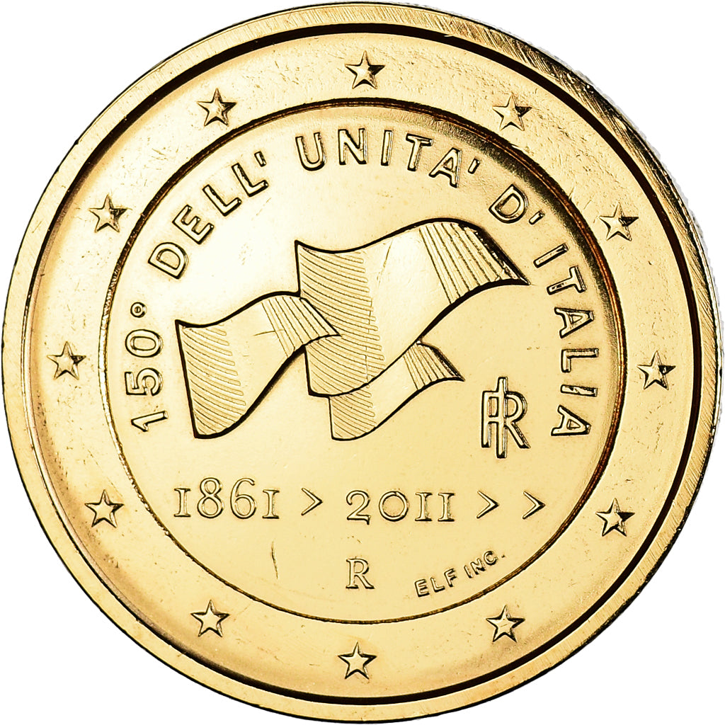 Italia, 2 Euro, italian unification 150 th anniversary, 2011, Rome, gold-plated