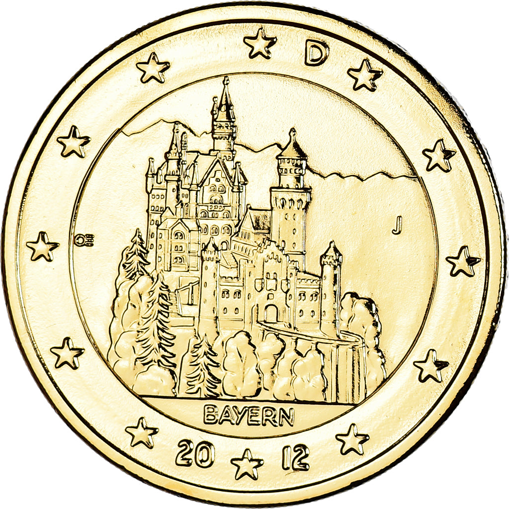 ALEMANIA - REPÚBLICA FEDERAL, 2 Euro, BAYERN, 2012, Hambourg, gold-plated coin