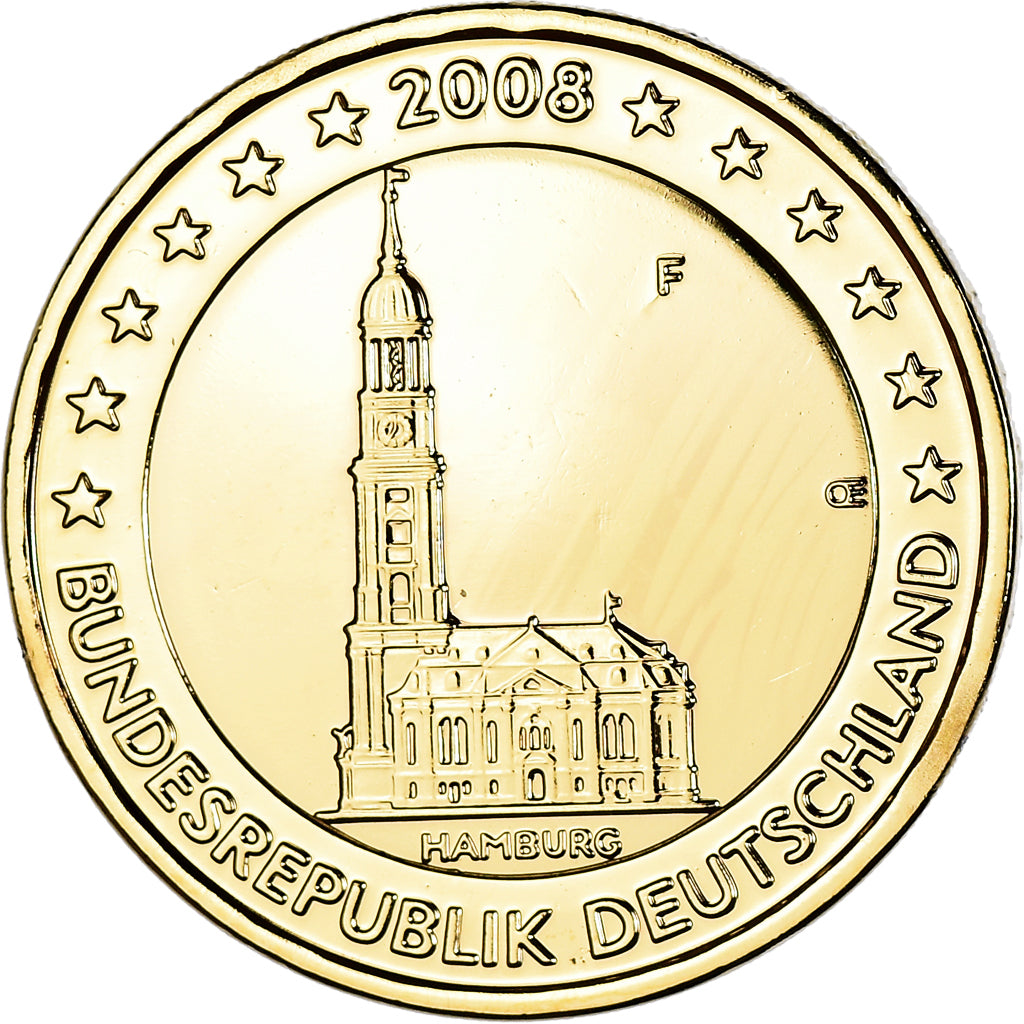 GERMANY - FEDERAL REPUBLIC, 2 Euro, Hambourg, 2008, Stuttgart, gold-plated coin