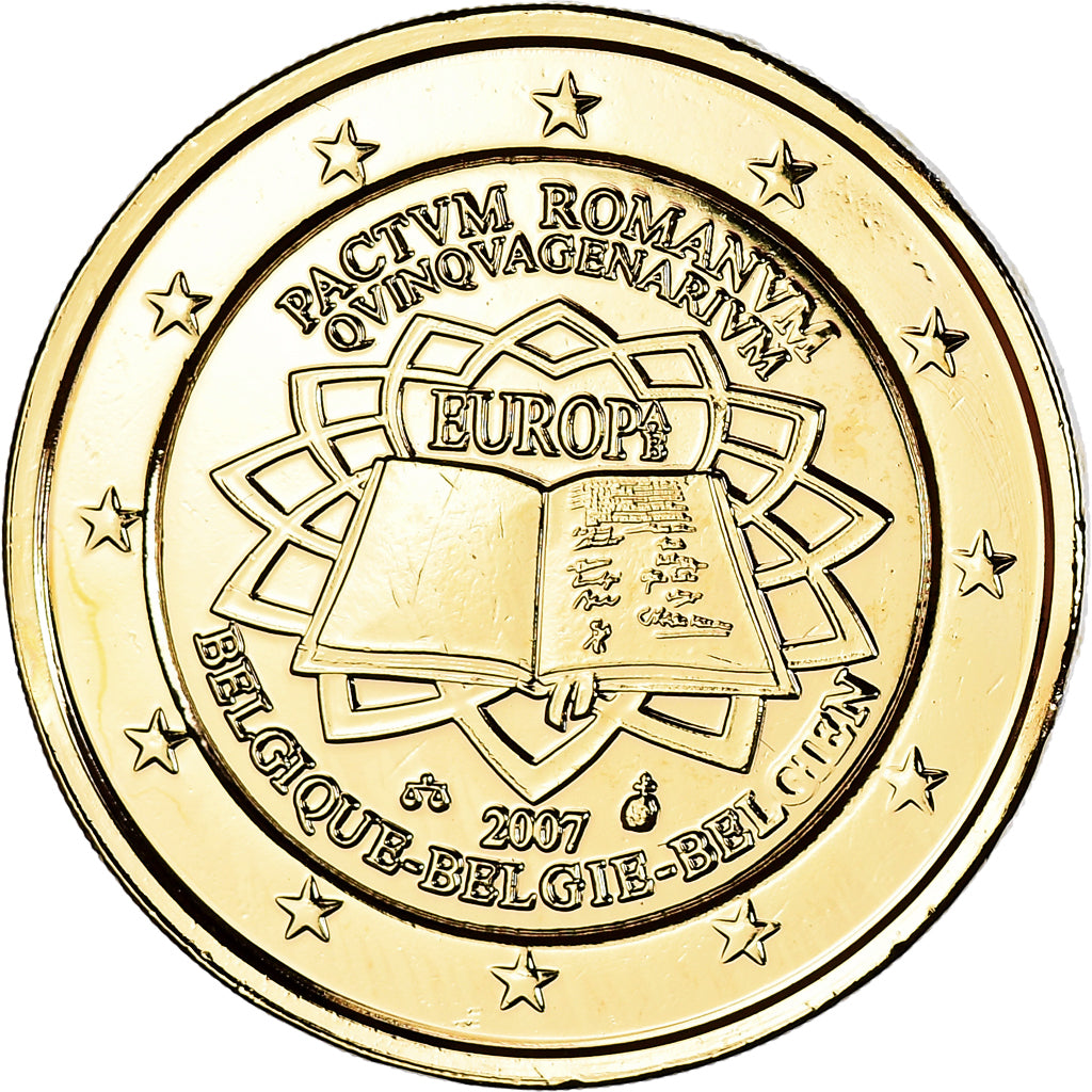Belgium, 2 Euro, Traité de Rome 50 ans, 2007, Brussels, gold-plated coin
