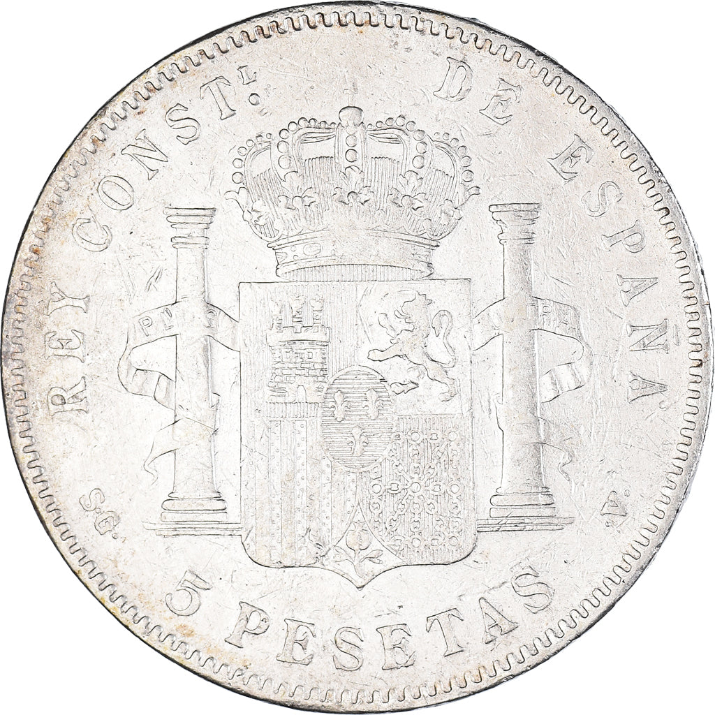 Moneda, España, Alfonso XIII, 5 Pesetas, 1898, Madrid, BC+, Plata, KM:707